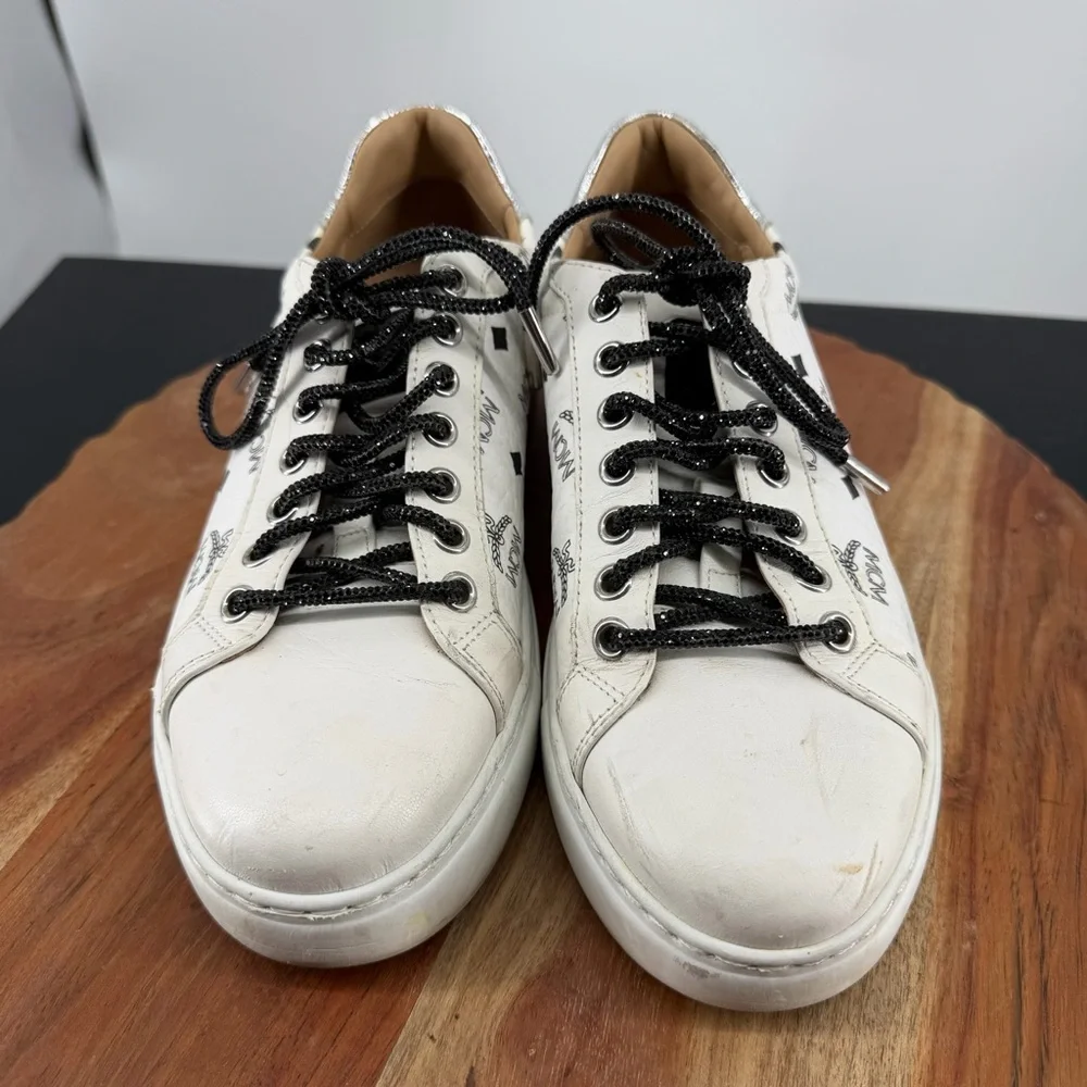 MCM Visetos Low-Top sneakers in white calf leather signature monogram print 37 7